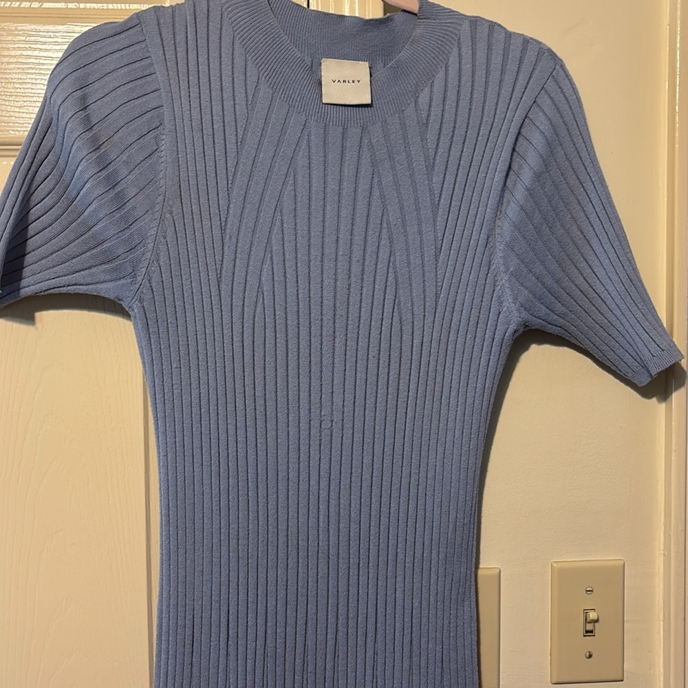 Blue Ribbed Knit Dress - Picture 3 of 4